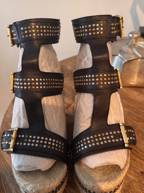 Alexander McQueen Shoes - Alexander McQueen Black Studded Wedge Sandal